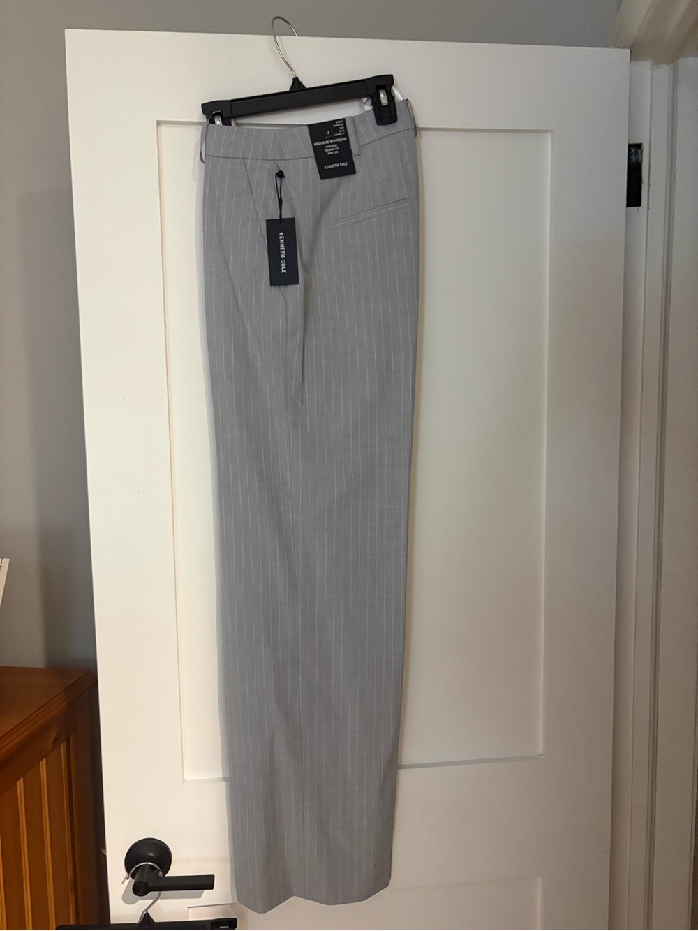 Kenneth Cole Light Gray Pinstripe Straight-Leg Pants